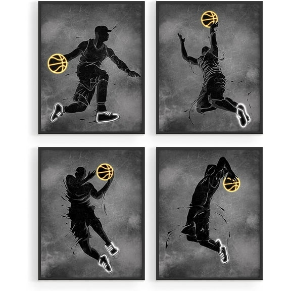 Summit Designs Basketball Wall Art Prints - Basketball Posters - Basketball Room Decor For Men Kids Teenagers, Unframed Set of 4 (8x10")