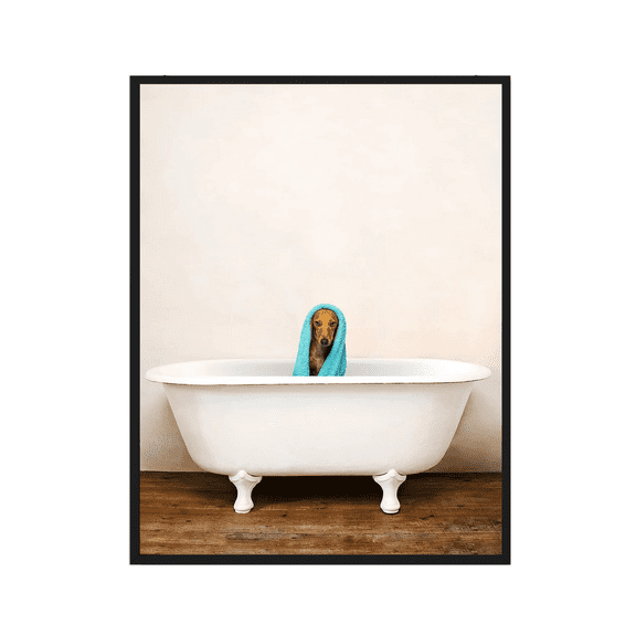 Summit Designs Dachshund Bathroom Art Poster Print, Funny Cute Unique Bathroom Bathtub Dog Puppy, Dachshund Wall Decor, Unframed Single (11x14")