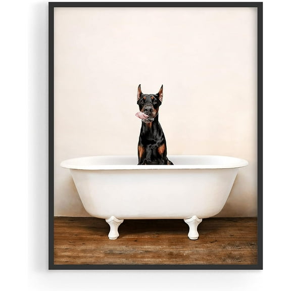 Summit Designs Doberman Bathroom Art Poster Print - Funny Cute Unique Bathroom Bathtub Dog Puppy, Doberman Wall Decor, Unframed Single (11x14")