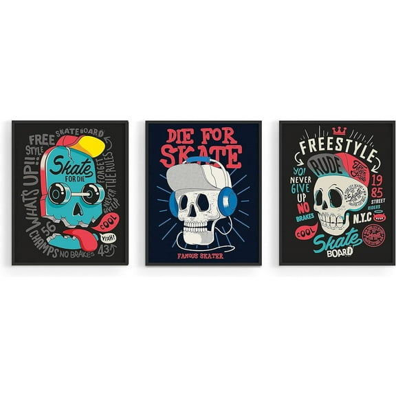 Summit Designs Skateboarding Wall Art Decor Prints, Boys Skateboarding Bedroom Decor, Skateboard art, Skateboard Pictures, Unframed Set of 3 (8x10")