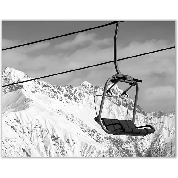 Summit Designs Ski Lift Winter Wall Art Decor Prints - Single (11x14) Inch Unframed - Black and White - Modern - Snowboarding Skiing