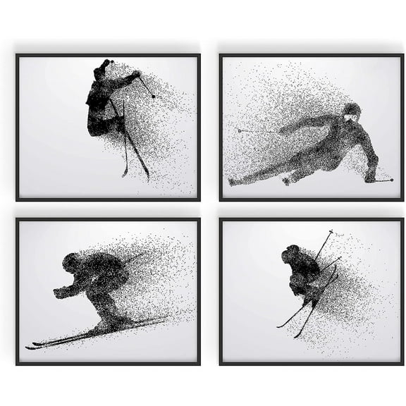 Summit Designs Skiing Wall Art Prints - Silhouette – Set of 4 (8x10) Ski Poster Photos - Bedroom - Man Cave