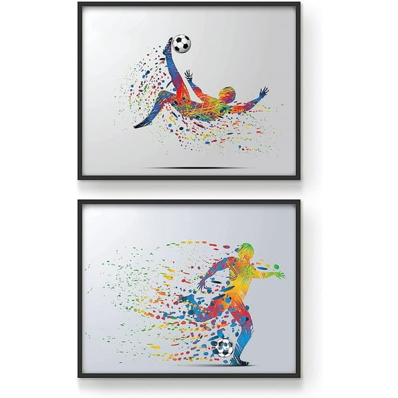 Summit Designs Soccer Wall Art Prints, Soccer Room Decor For Men Kids Teenagers, Dorm Room Art Pictures, Unframed Set of 2 (11x14")