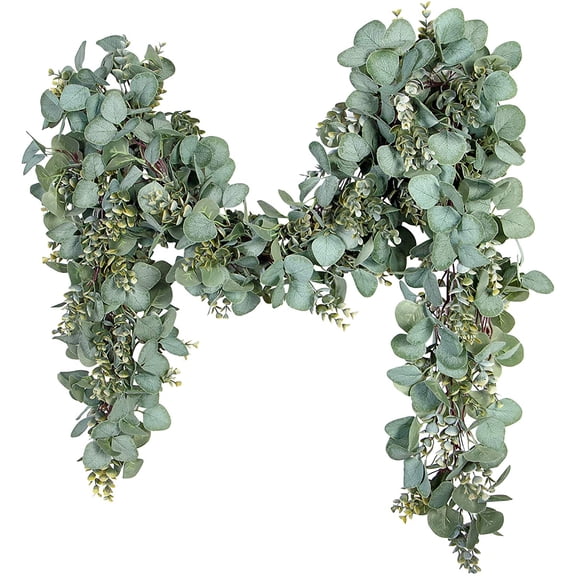 Eucalyptus Garland 6.56 Ft Lush Silver Dollar Leaves Boxwood Artificial Faux Greenery Vines for Baby Shower Wedding Party Table Runner Room Home Mantle Decor