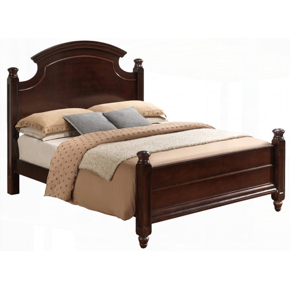 Queen Size Real Wood Platform Bed Frame with Cappuccino Finish, No Box Spring Needed, for Main Bedroom