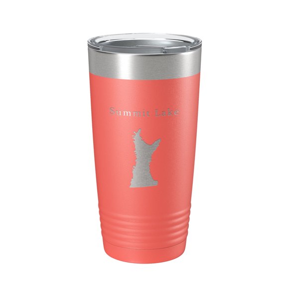 Summit Lake Map Tumbler Travel Mug Insulated Laser Engraved Coffee Cup West Virginia 20 oz Coral