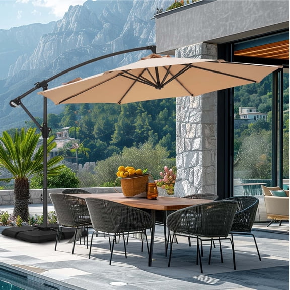 Summit Living 10 FT Patio Umbrella Offset Cantilever Umbrella Beige