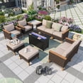 thumbnail image 1 of Summit Living 10 Piece Outdoor Patio Furniture Set with 45-Inch 50,000 BTU Fire Pit Table Patio Conversation Set with Beige Cushions, 1 of 14