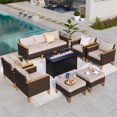 thumbnail image 1 of Summit Living 10 Pieces Outdoor Patio Furniture Set with 45-Inch Fire Pit Table Wicker Patio Conversation Set, Beige, 1 of 10