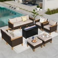 thumbnail image 1 of Summit Living 10 Pieces Outdoor Patio Furniture Set with 45-Inch Fire Pit Table Wicker Patio Conversation Set, Beige, 1 of 10