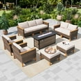 thumbnail image 1 of Summit Living 10 Pieces Outdoor Patio Furniture Set with 56-Inch Fire Pit Table Wicker Patio Conversation Set, Beige, 1 of 10