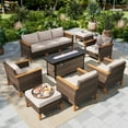 thumbnail image 1 of Summit Living 10 Pieces Outdoor Patio Furniture Set with 56-Inch Fire Pit Table Wicker Patio Conversation Set, Beige, 1 of 10