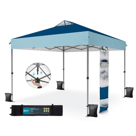 Summit Living 10 x 10 Ft Pop-up Canopy Tent Straight Legs Instant Canopy for Outside with Wheeled Bag – Dark & Light Blue