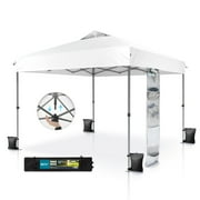 Summit Living 10 x 10 Ft Pop-up Canopy Tent Straight Legs Instant Canopy for Outside with Wheeled Bag – White