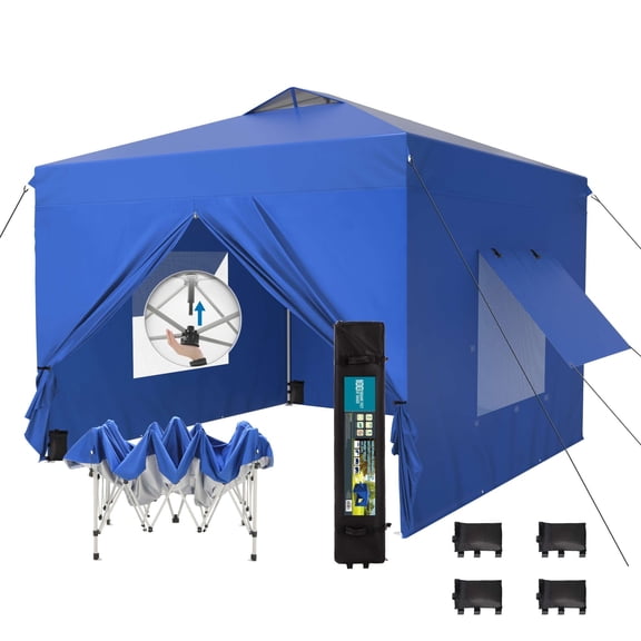 Summit Living 10' x 10' Pop up Canopy Tent with Sidewalls for Outdoor - Blue