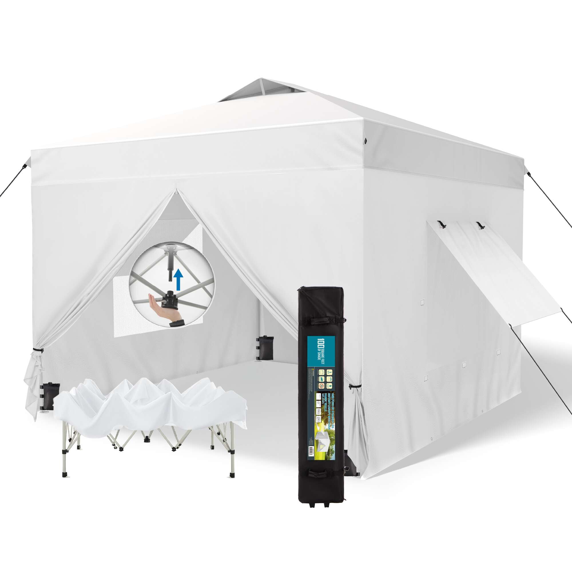 10' x 10' White Pop-Up Canopy Tent with Sidewalls