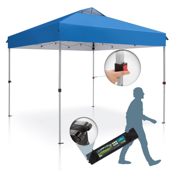 Summit Living 10 x 10 ft Pop-up Canopy Tent Straight Legs Instant Canopy for Outside with Wheeled Bag - Blue