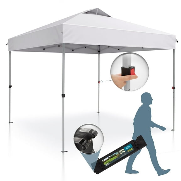 Summit Living 10 x 10 ft Pop-up Canopy Tent Straight Legs Instant Canopy for Outside with Wheeled Bag - White