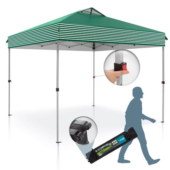 Summit Living 10 x 10ft Pop up Canopy Tent Straight Legs Instant Canopy for Outside with Wheeled Bag - Green and white stripes