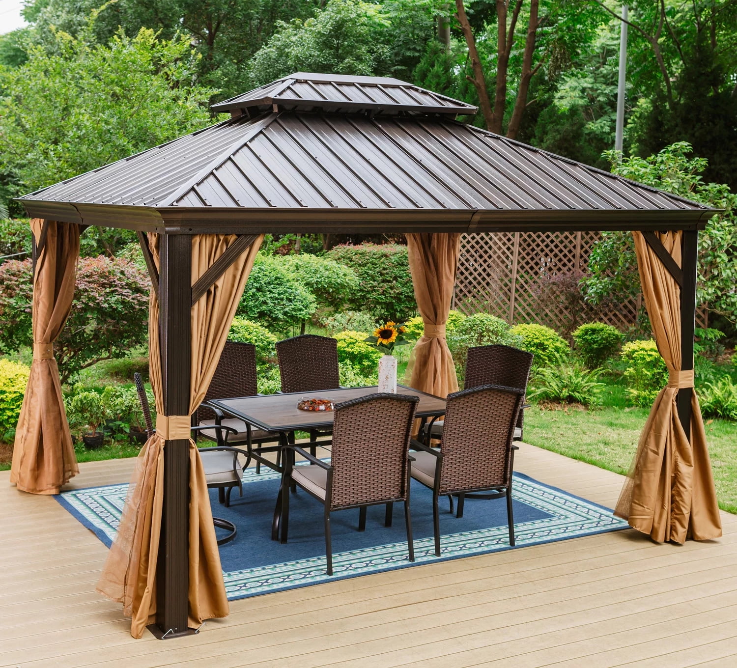 Summit Living 10 x 12 FT Outdoor Hard top Gazebo Aluminum Frame Galvanized Steel Double Roof
