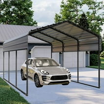 Summit Living 10 x 15 ft Metal Carport with Galvanized Steel Roof, Heavy-Duty Garage Car Storage Shelter, Gray