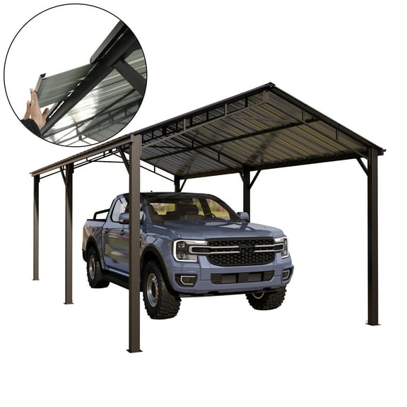 Summit Living 10 x 20 ft Metal Carport with Galvanized Vertical Roof, Gray Steel Frame Gable Roof Gazebo, Heavy-Duty Outdoor Living Pavilion