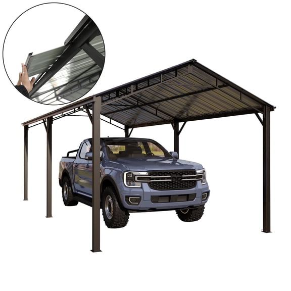 Summit Living 10 x 20 ft Metal Carport with Galvanized Vertical Roof, Gray Steel Frame Gable Roof Gazebo, Heavy-Duty Outdoor Living Pavilion