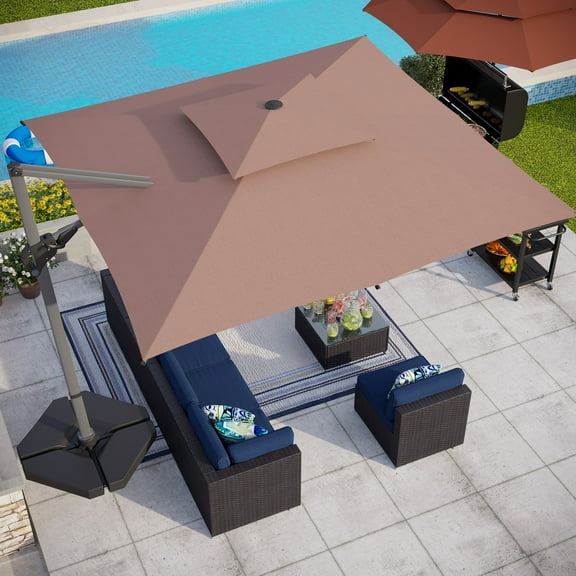 Summit Living 10ft Beige Without Weighted Base Square Double Top Cantilever Offset Patio Umbrella