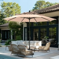 Summit Living 10ft Patio Umbrella 3-Tier Vented Outdoor Market Table Umbrella with Auto-Tilt – Beige