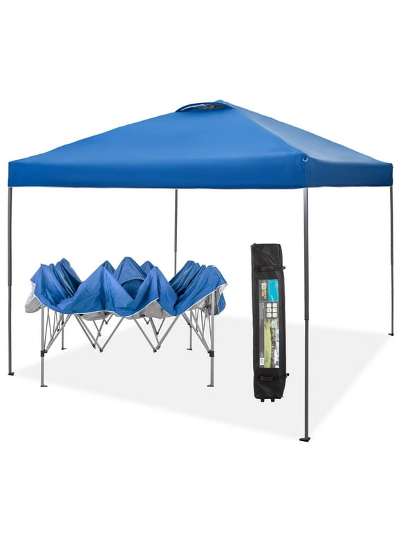 Summit Living 10x10ft Pop-up Canopy Tent Straight Legs Instant Canopy for Outside with Wheeled Bag - Blue