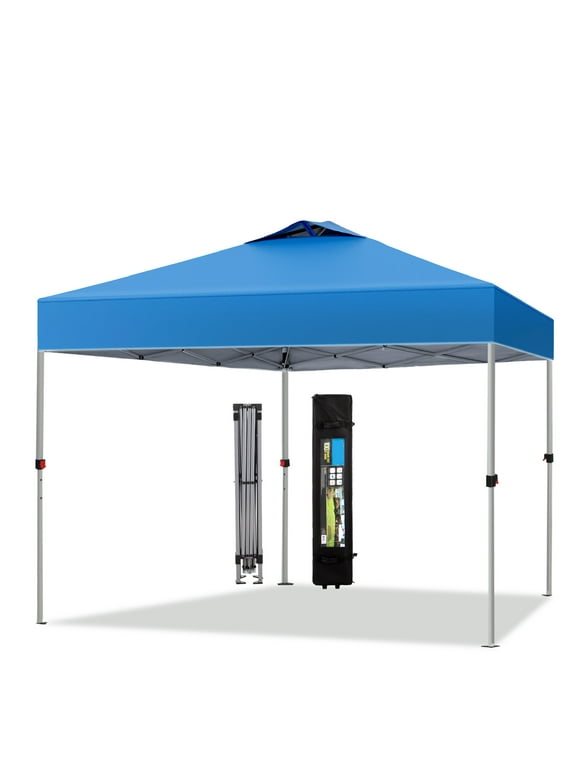 Summit Living 10x10ft Pop-up Canopy Tent Straight Legs Instant Canopy for Outside with Wheeled Bag - Blue