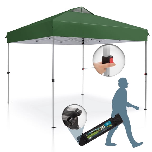 SUMMIT LIVING 10x10ft Pop-up Canopy Tent Straight Legs Instant Canopy for Outside with Wheeled Bag - Green
