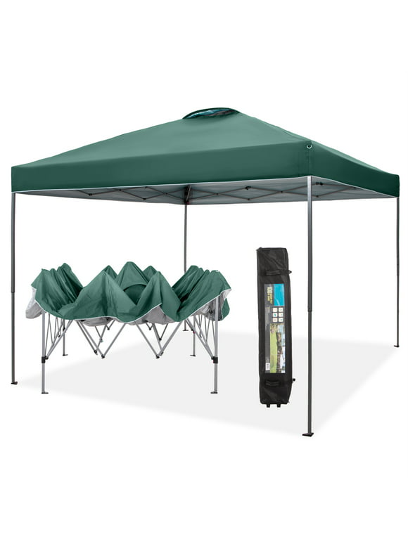 Summit Living 10x10ft Pop-up Canopy Tent Straight Legs Instant Canopy for Outside with Wheeled Bag - Green