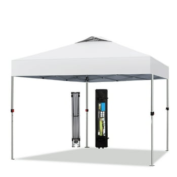 Summit Living 10x10ft Pop-up Canopy Tent Straight Legs Instant Canopy for Outside with Wheeled Bag - White