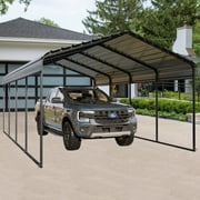 Summit Living 12 x 20 ft Metal Carport with Galvanized Steel Roof, Heavy-Duty Garage Car Storage Shelter, Gray