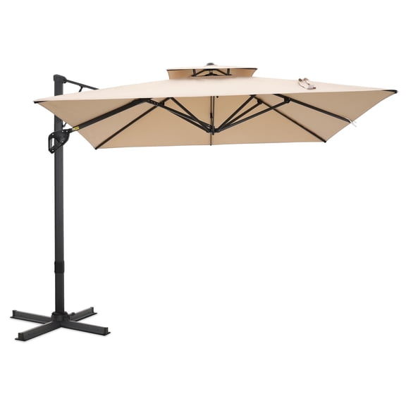 Summit Living 12’ x 9’ Offset Patio Umbrella Large Deck Cantilever Outdoor Umbrella Beige
