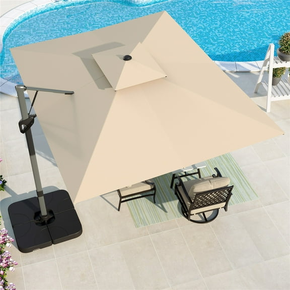 Summit Living 12’ x 9 Offset Patio Umbrella Large Deck Cantilever Outdoor Umbrella with Base Included Beige