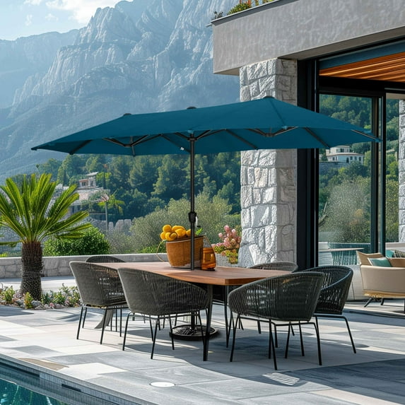 Summit Living 13 ft Large Patio Umbrella Double-Sided Rectangular Outdoor Market Table Umbrella for Outside – Cerulean