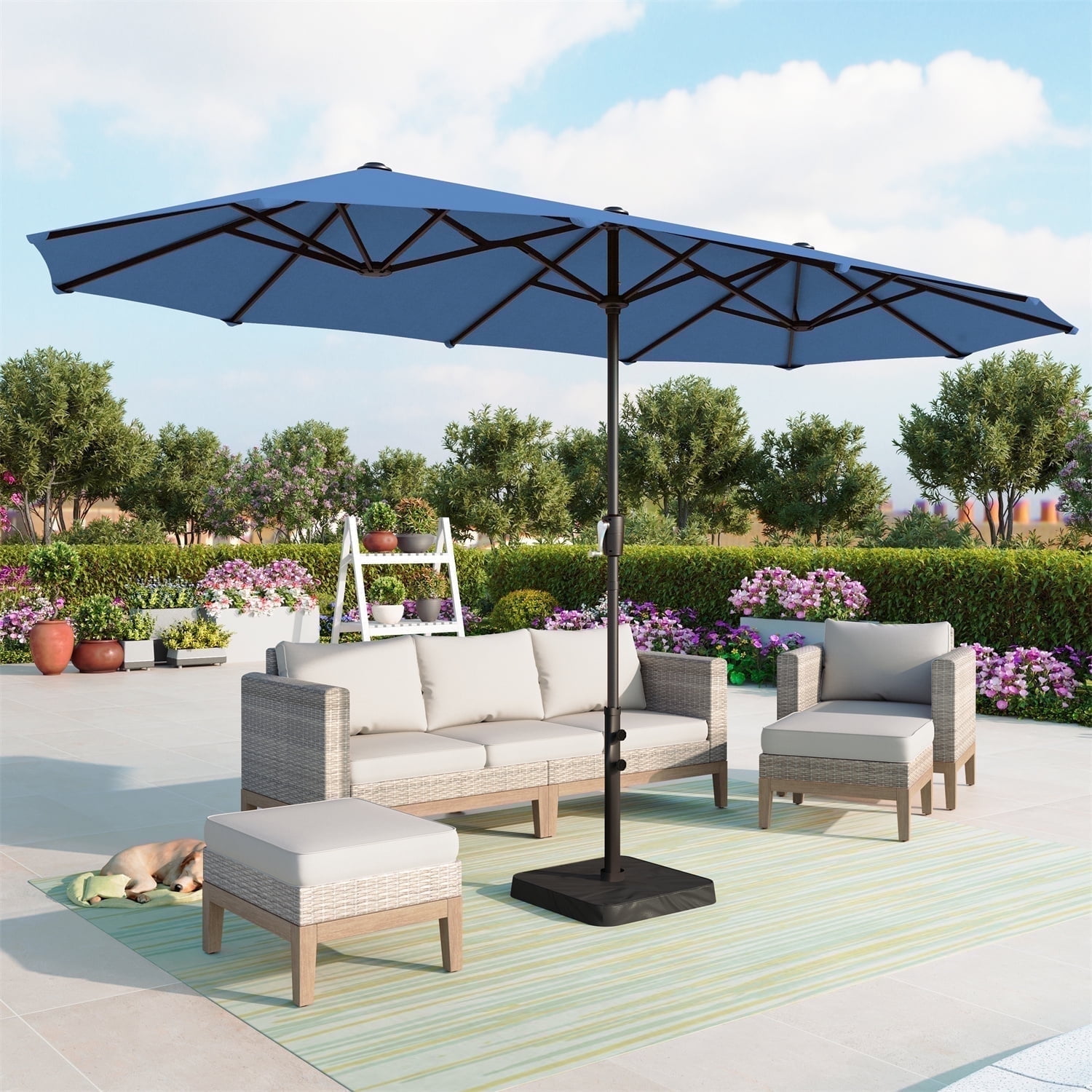 Summit Living 13 ft Large Patio Umbrella Double-Sided Rectangular Outdoor Market Table Umbrella for Outside Haze Blue Summit Living 13 ft Large Patio Umbrella Double-Sided Rectangular Outdoor Market Table Umbrella for Outside Haze Blue