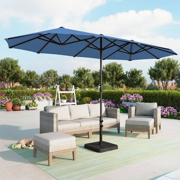 Summit Living 13 ft Large Patio Umbrella Double-Sided Rectangular Outdoor Market Table Umbrella for Outside – Haze Blue