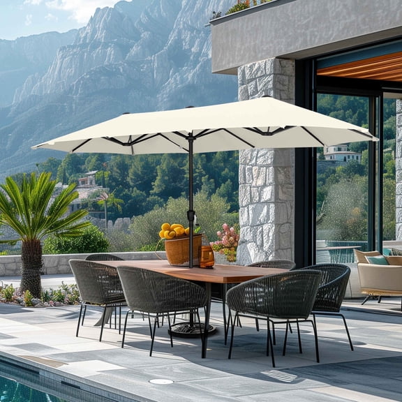 SUMMIT LIVING 13 ft Large Patio Umbrella Double-Sided Rectangular Outdoor Market Table Umbrella for Outside – Ivory