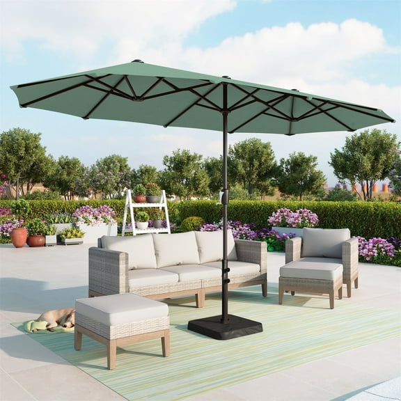 Summit Living 13 ft Large Patio Umbrella Double-Sided Rectangular Outdoor Market Table Umbrella for Outside – Mint Green