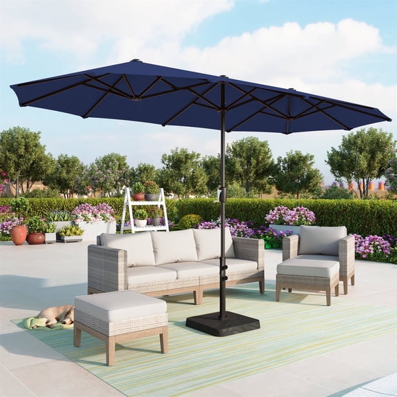 SUMMIT LIVING 13 ft Large Patio Umbrella Double-Sided Rectangular Outdoor Market Table Umbrella for Outside – Navy Blue