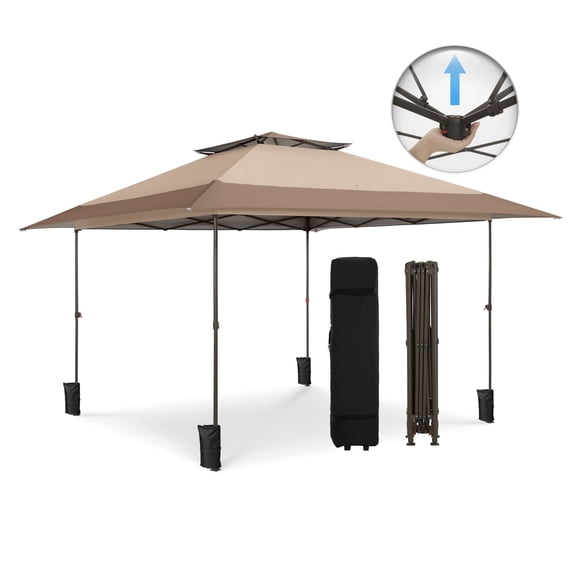 Summit L 13 x 13 Ft Pop up Canopy Tents for Outside Easy Setup Canopy Shelter w/ 1-Button Setup Brown