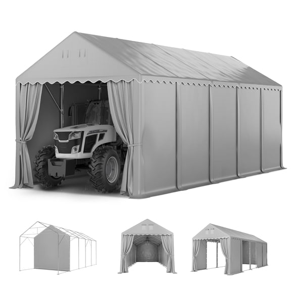 SUMMIT LIVING 13 x 32 x 13 ft Portable Carport with Removable Sidewalls, All-Weather Outdoor Storage Canopy and Shelter, RV Carport, Gray