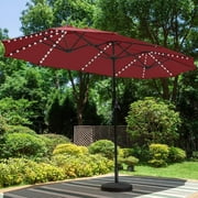 Summit Living 13ft Large Patio Umbrella with Multi-Color LED Solar Lights Double-Sided Rectangular Outdoor Table Umbrella – Burgundy
