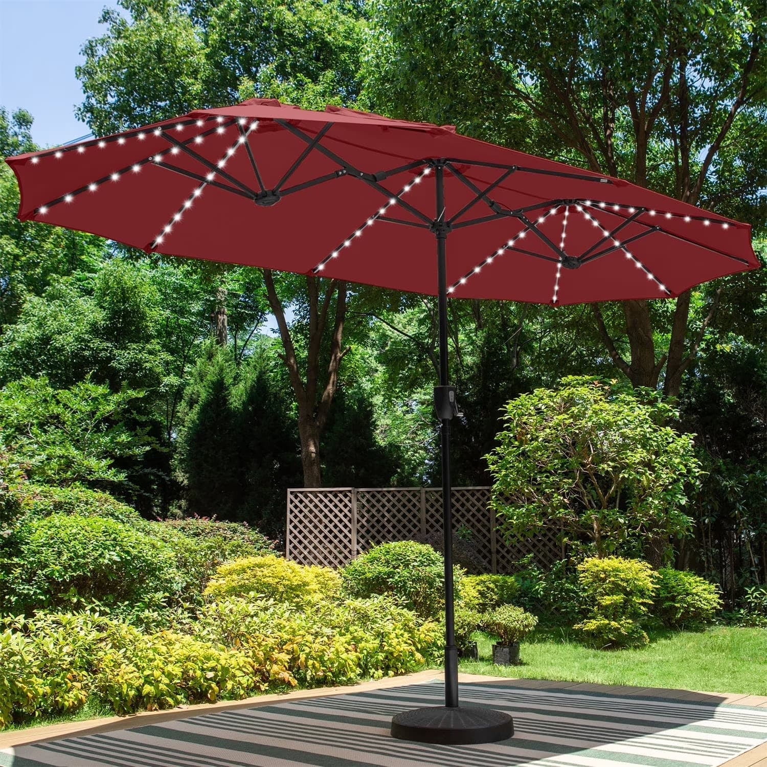 giant smart living burgundy patio umbrella MFSTUDIO 15ft with Base Included, Outdoor Double Sided Large Rectangular Market Umbrellas with Crank Handle for Deck Pool Shade, Red : Patio, Lawn & Garden This 15 15 ft Patio Umbrella Outdoor