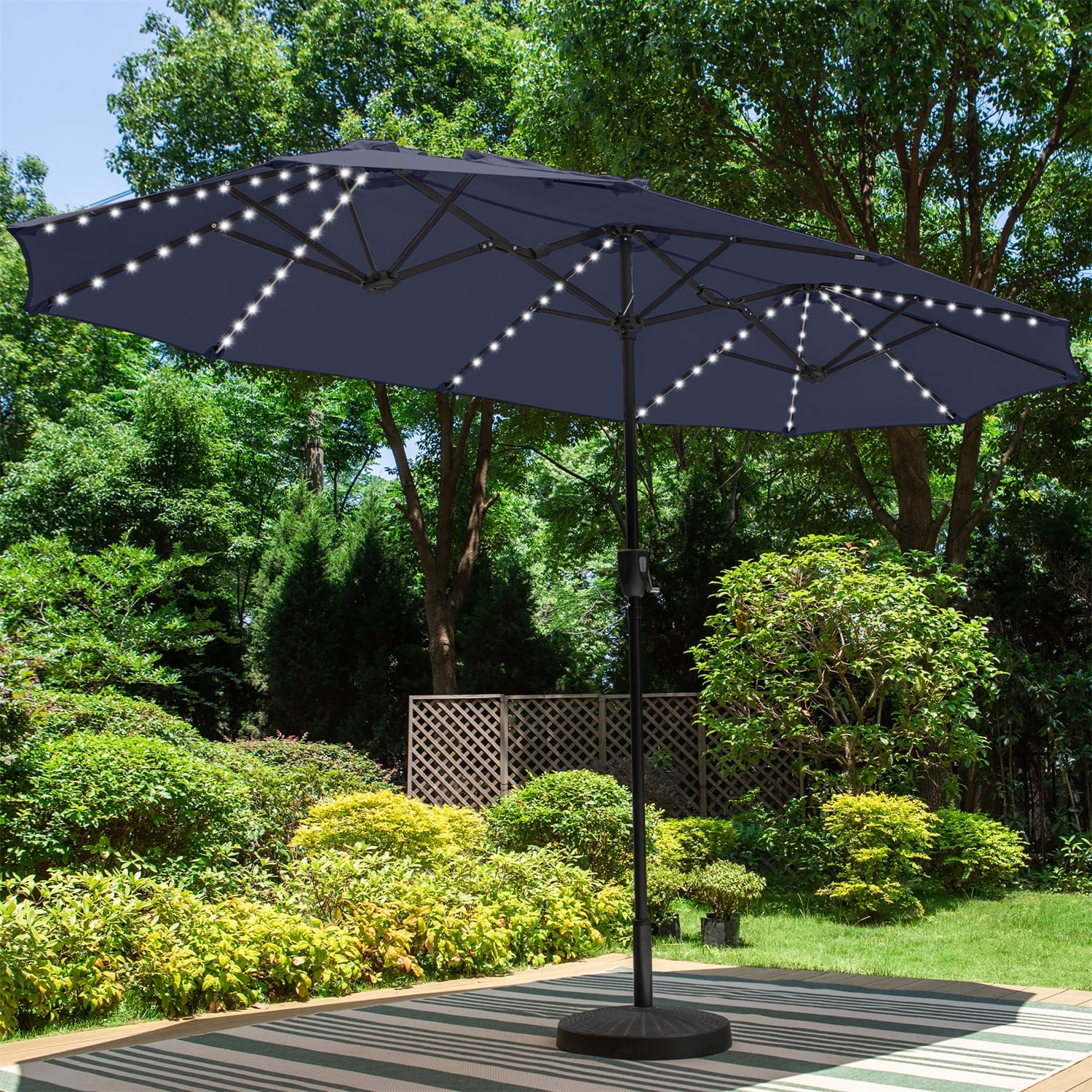 Summit Living 13ft Patio Umbrella with LED Solar Lights Large Double-Sided Outdoor Table ...