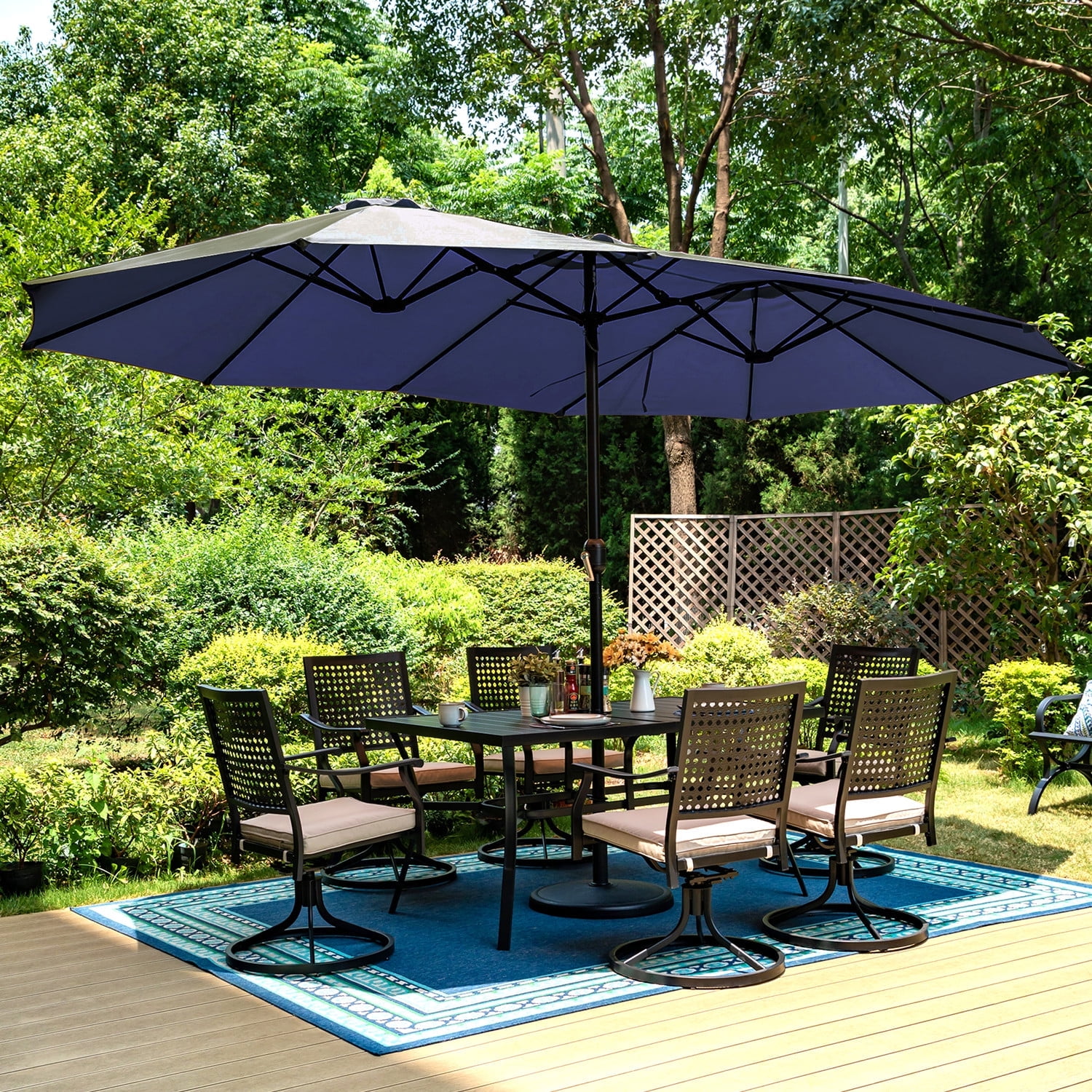 Summit Living 15 FT  Double-Sided Patio Umbrella with Base Large Outdoor Table Umbrella Navy Blue - image 1 of 11