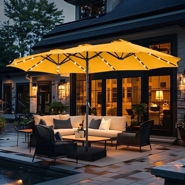 Summit Living 15ft Solar Patio Umbrella with Stand, Double-Sided